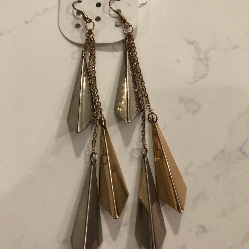 Mixed metals long dangling earrings